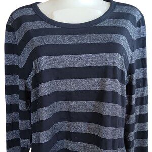 XL Liz Claiborne Womens Top Black & Silver Striped Thermal Tee X-Large NWT NEW